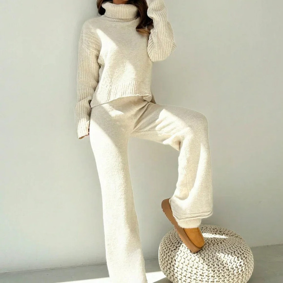 Grey Casual Women's Loose Fit High Neck Oversized Sweater Set - Picture 7 of 8